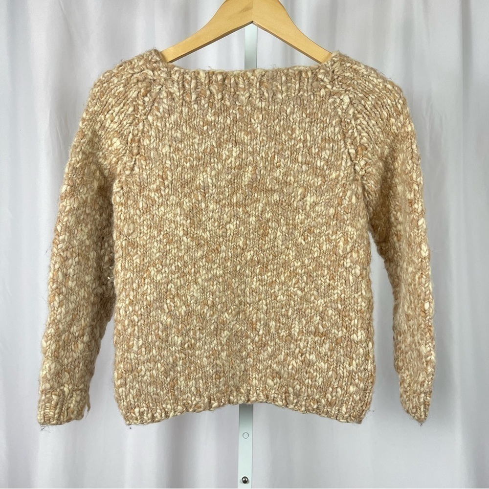 Handmade Wool XXS Chunky Knit Square Neck Retro Crop Sweater Neutral Ribbed